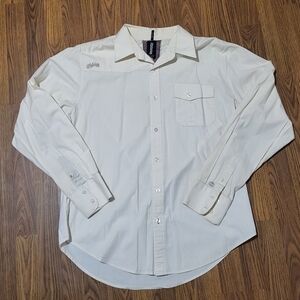 Billabong Men’s XL Slim Fit Cream Dress Shirt Long Sleeve Button Down D28